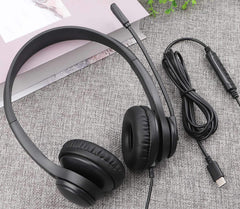 KYADHP1225CBK Stereo Boom Wired Headphones with Mic and USB-C Connector in Bulk Black