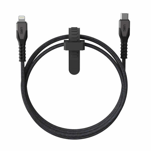 9B4414114030 Rugged Kevlar Core USB-C to Lightning Charge/Sync Cable 5ft Black/Grey