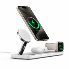 B25M11215 MagGo Qi2 3-in-1 Pad 15W Wireless Charging Station White