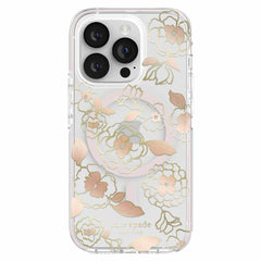 Kate Spade Defensive Hardshell Case w/MagSafe Gold Floral for iPhone 14 Pro