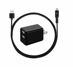 Blu Element Wall Charger Dual USB 3.4A with USB-C Cable Black