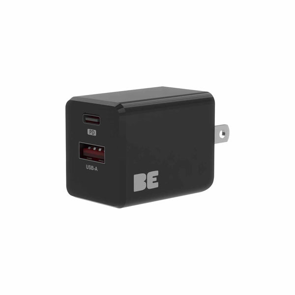 Blu Element Wall Charger Dual USB-C 20W PD and USB-A Black in Bulk Packaging