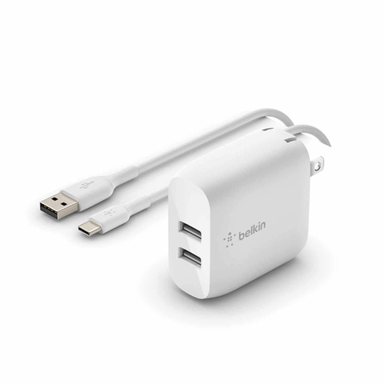 WCE001dq1MWH BoostCharge Dual USB Wall Charger with A to C Cable White