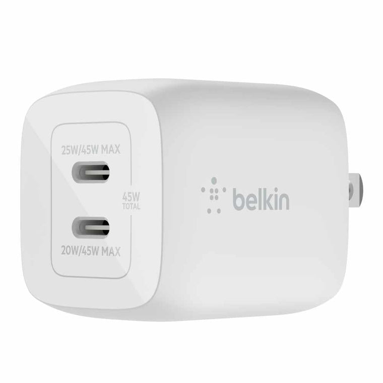 WCH011dqWH BoostCharge Dual USB-C GaN Wall Charger 45W White