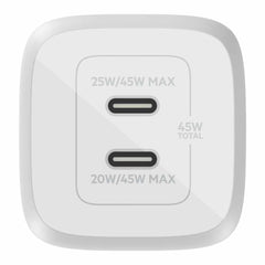 Belkin BoostCharge Wall Charger Dual USB-C GaN 45W White