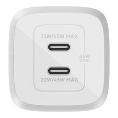 WCH011dqWH BoostCharge Dual USB-C GaN Wall Charger 45W White