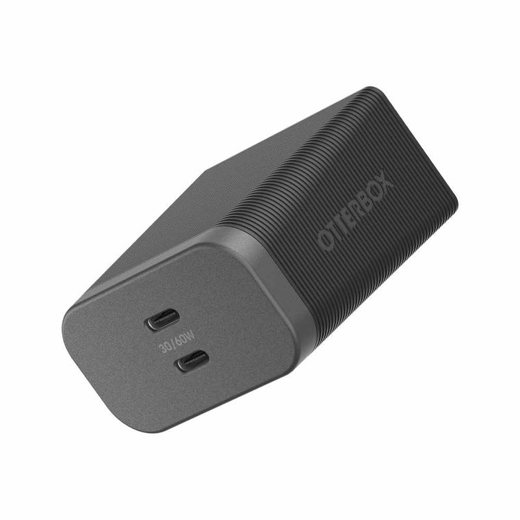 OtterBox Premium Pro Wall Charger 60W GaN PD/PPS 2-port USB-C Black w/ Foldable Prongs