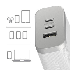 7880911 Premium Pro Dual USB-C Wall Charger w/extra USB-A 72W (USB-C 30WX2 + USB-A 12W) White
