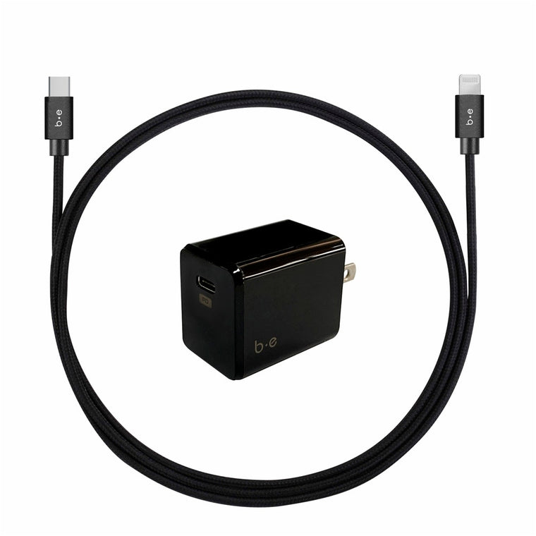 BEWCA20W4LB Wall Charger USB-C 20W PD USB-C to Lightning Cable 4ft Black