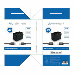 Blu Element Wall Charger USB-C 20W PD w/Lightning Cable 4ft Black