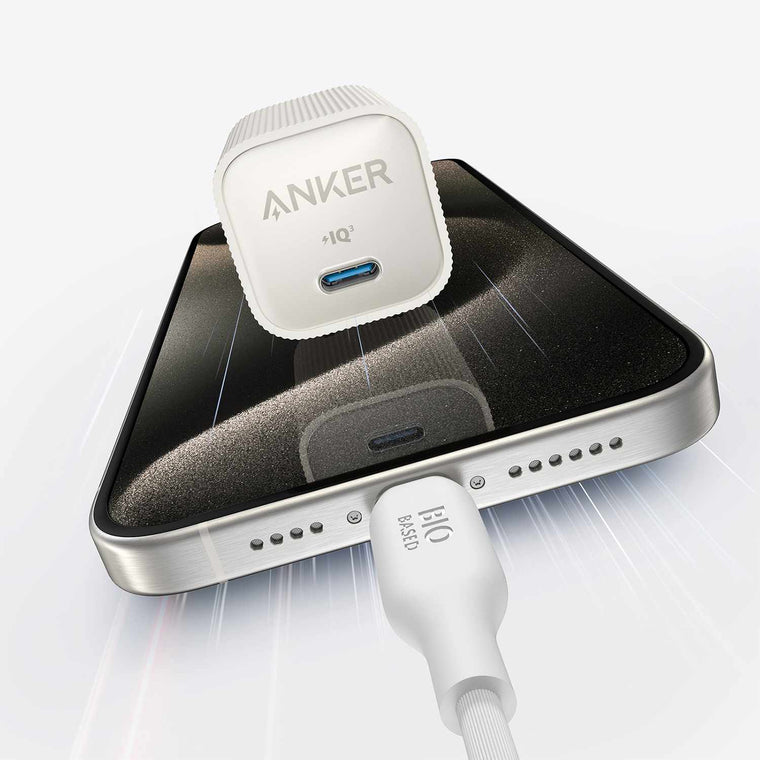 B2337J215 Nano USB-C Wall Charger 30W with AKSD 3ft C-C Eco Braided Cable White