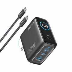 Anker 100W 3-Port PD GaN USB-C/USB-A Wall Charger with Smart Display Black
