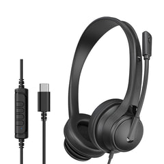 Bulk Packaging Stereo Boom Wired Headphones with Mic and USB-C Connector Black in Bulk