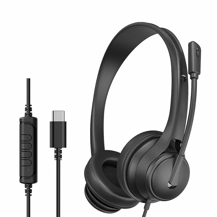 KYADHP1225CBK Stereo Boom Wired Headphones with Mic and USB-C Connector in Bulk Black