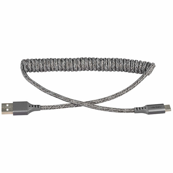 Ventev USB-A to USB-C Coiled Cable 1ft Grey