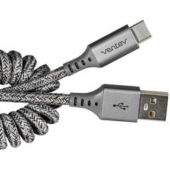 Ventev USB-A to USB-C Coiled Cable 1ft Grey