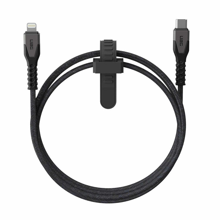 9B4414114030 Rugged Kevlar Core USB-C to Lightning Charge/Sync Cable 5ft Black/Grey