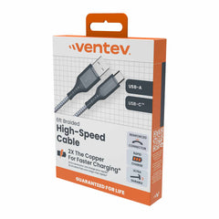 Ventev High Speed USB-A to USB-C Braided Cable 6ft Grey