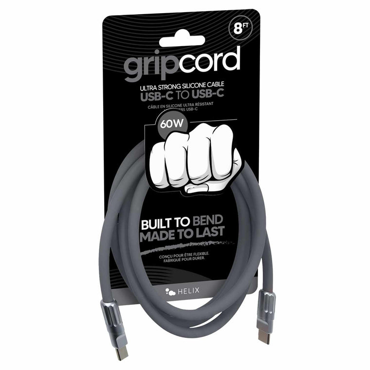 Helix/Retrak Gripcord Silicone USB-C Cable 8ft Grey