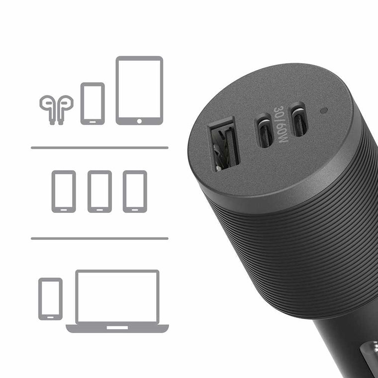 7880899 Premium Pro Dual USB-C Car Charger w/Extra USB-A 72W Black