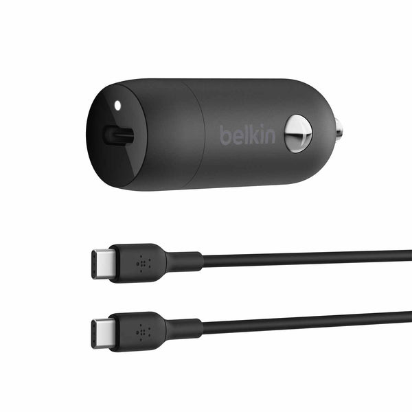 Belkin Boost Charge Car Charger 30W PD/PPS USB-C with USB- C to USB-C Cable Black