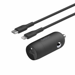 Belkin Boost Charge Car Charger 30W PD/PPS USB-C with USB-C to Lightning Cable Black