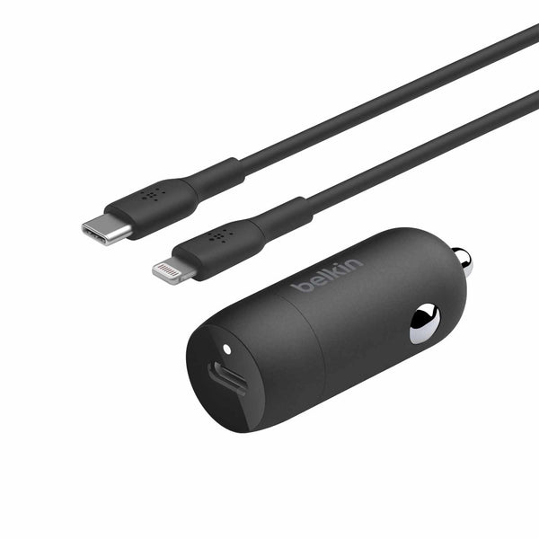 Belkin Boost Charge Car Charger 30W PD/PPS USB-C with USB-C to Lightning Cable Black