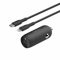 Belkin 30W USB-C Power Delivery PPS Car Charger + USB-C to Lightning Cable Black