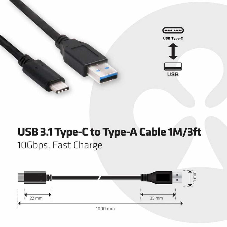 CAC1523 USB-C 3.1 Gen 2 Male (10Gbps) to USB Male Cable 1m/3.28ft Black