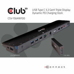 Club3D USB 3.2 Gen1 Type-C Triple Display Power Delivery Charging Dock with 100W Power Supply Black