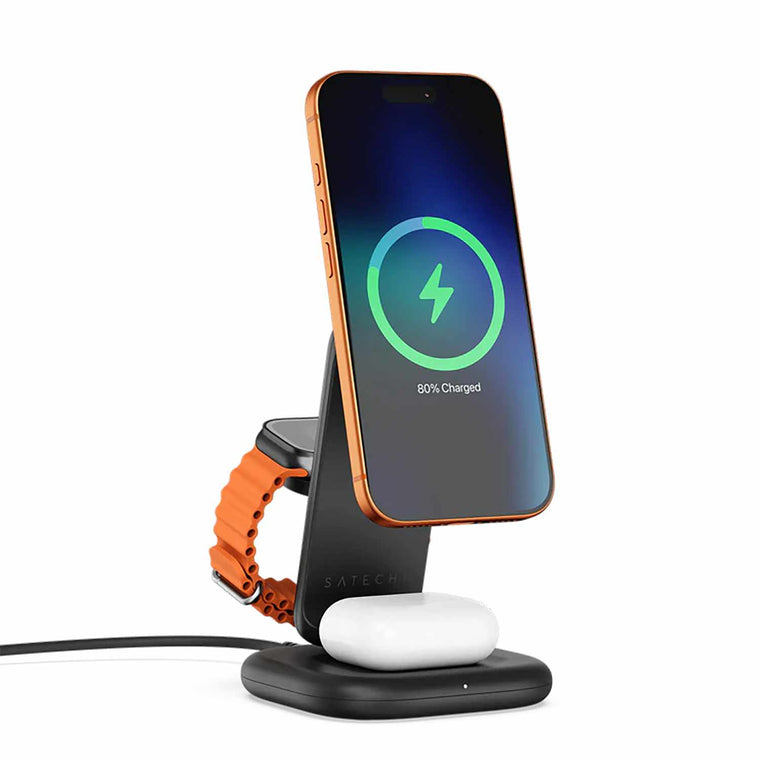 Satechi 3-in-1 Foldable Qi2 25W Wireless Charging Stand Type A/G/C Black for US/EU/UK
