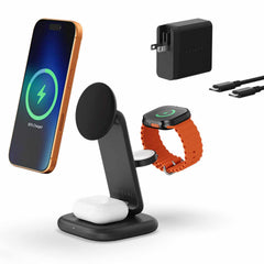 Satechi 3-in-1 Foldable Qi2 25W Wireless Charging Stand Type A/G/C Black for US/EU/UK