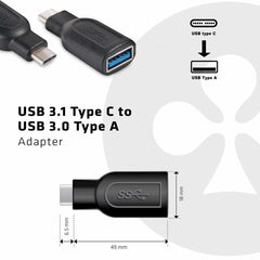 Club3D USB-C 3.1 Gen 1 Male to USB 3.1 Gen 1 Female Adapter Black
