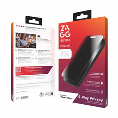 ZAGG InvisibleShield Glass Elite 4-Way Privacy Screen Protector for iPhone 16 Pro