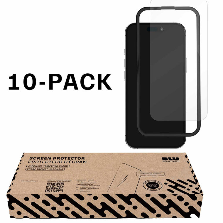 Blu Element Tempered Glass Screen Protector 10-Pack for iPhone 17 Pro in Bulk Packaging