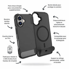 Blu Element Armour Ultra MagSafe w/Kickstand Case Black for iPhone 16