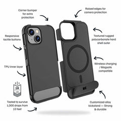 Blu Element Armour Ultra MagSafe w/Kickstand Case Black for iPhone 17e/16e/15/14/13