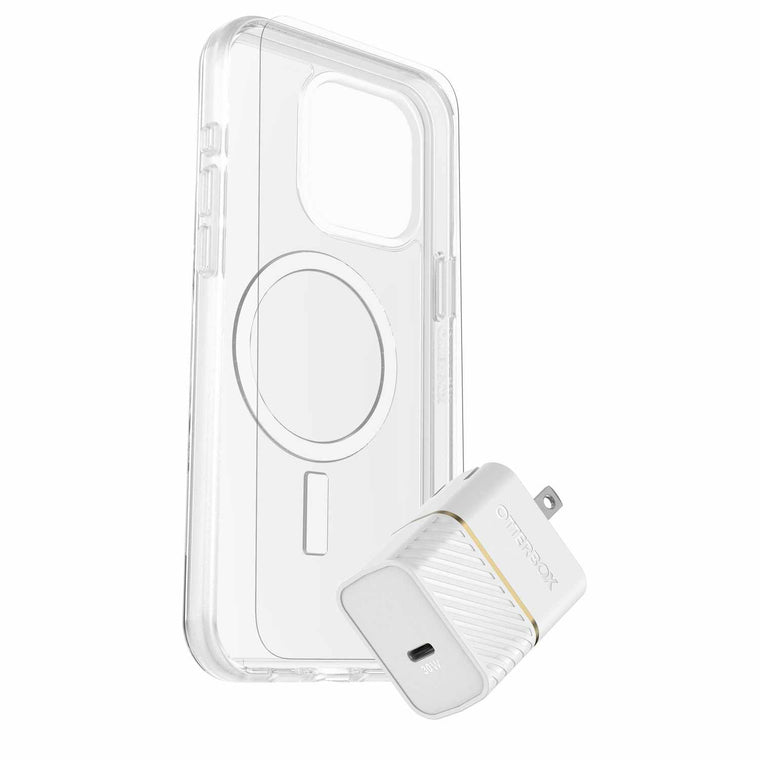 OtterBox Protection+Power Kit (Symmetry Clear MagSafe + Wall Charger 30W White) for iPhone 15 Pro Max