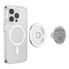 PopSockets PopGrip for MagSafe Round with Adapter Ring Enamel Silver Mandala