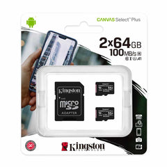 Kingston 64GB microSDXC Canvas Select Plus Class 10 Flash Memory Cards Two Pack + Single Adapter SDCS2