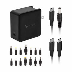 Helix/Retrak Apple/PC Laptop Charger 65W 14 Tips + 6 inch USB-C Cable Black