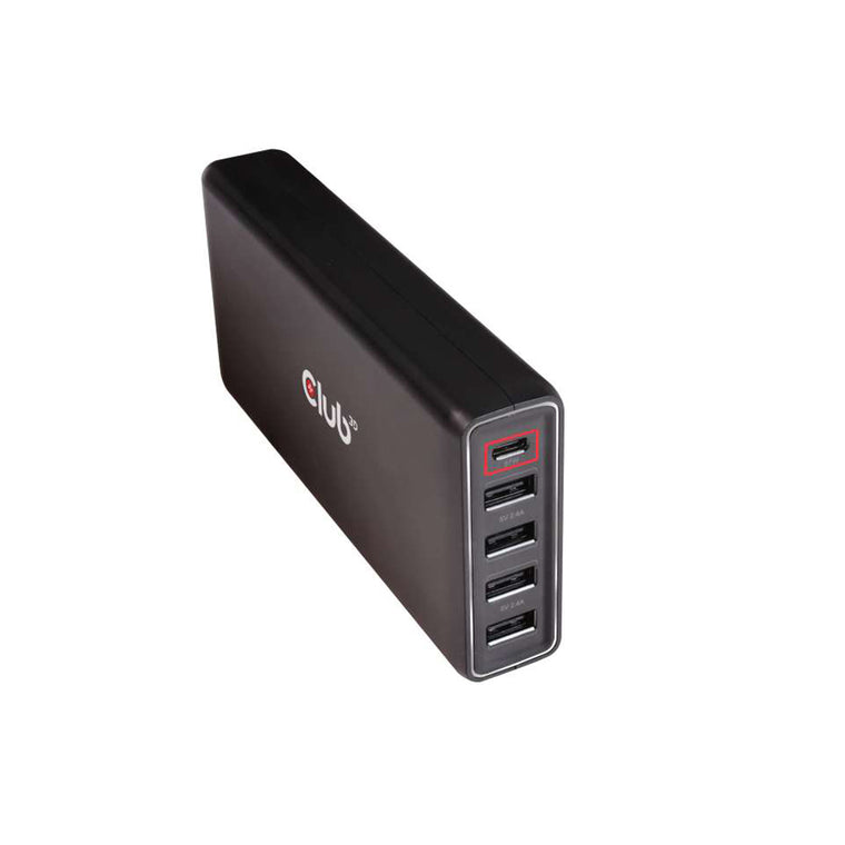 Club3D USB and USB-C Power Charger/5 Ports up to 111W USB-C Charging Cable Inclusive Black