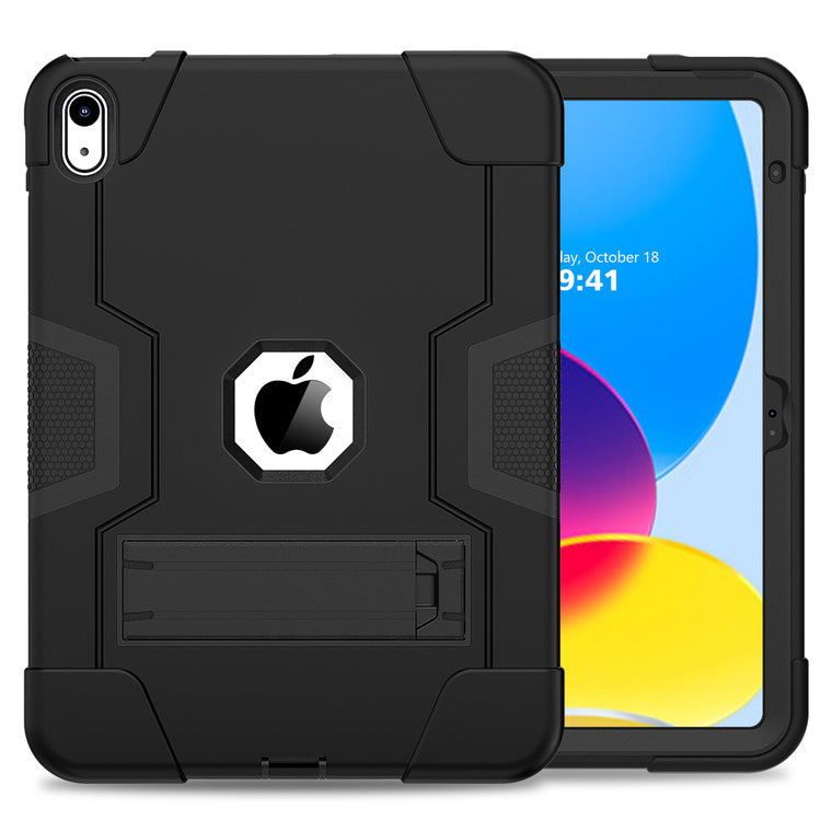 Bulk Packaging Rugged Case with Kickstand Black for iPad 10.9 2022 (10th Gen)