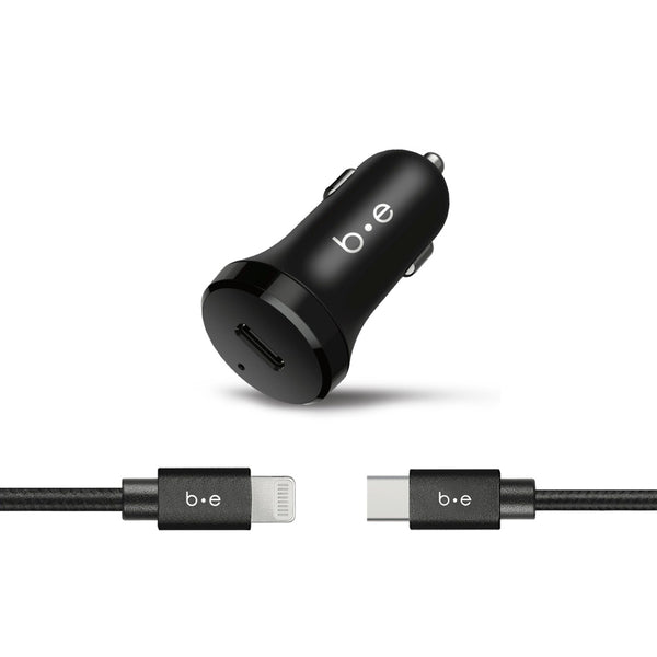 Blu Element Car Charger USB-C Power Delivery 20W with USB-C to Lightning 4ft Cable Black